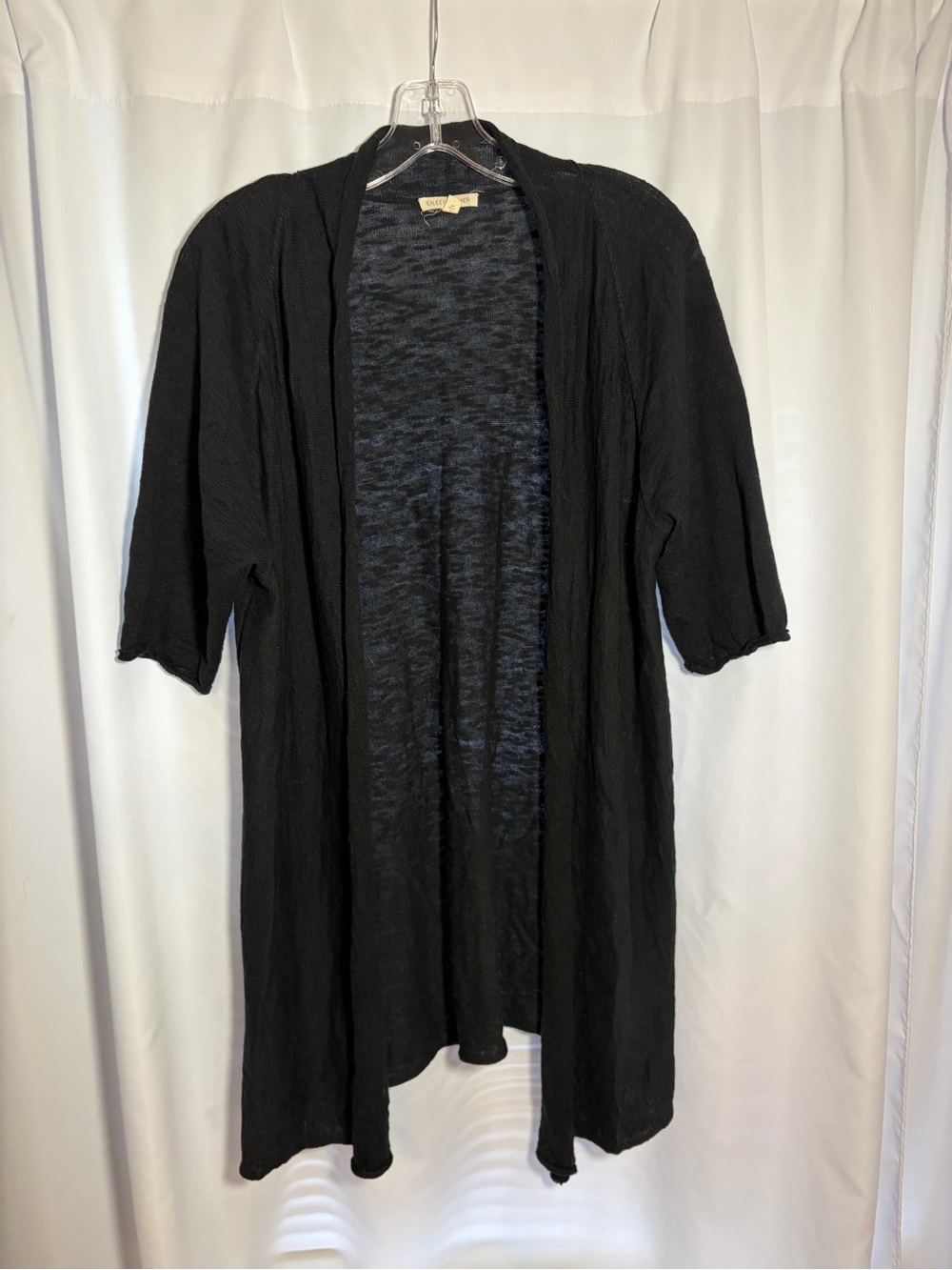 EILEEN FISHER Black Open Front Short Sleeve Cardigan Sweater size L